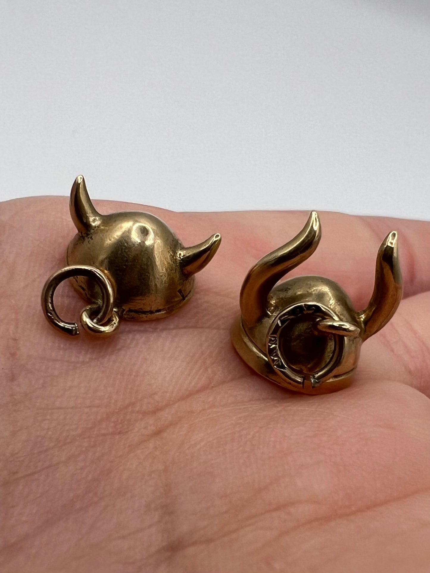 2 Viking Helmet 14ct Gold Antique Charms