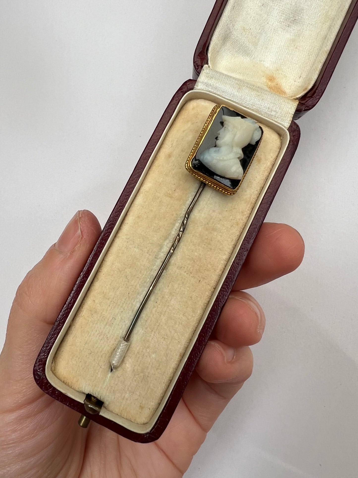 Well Carved Banded Agate / Onyx Hardstone Cameo Stick Pin