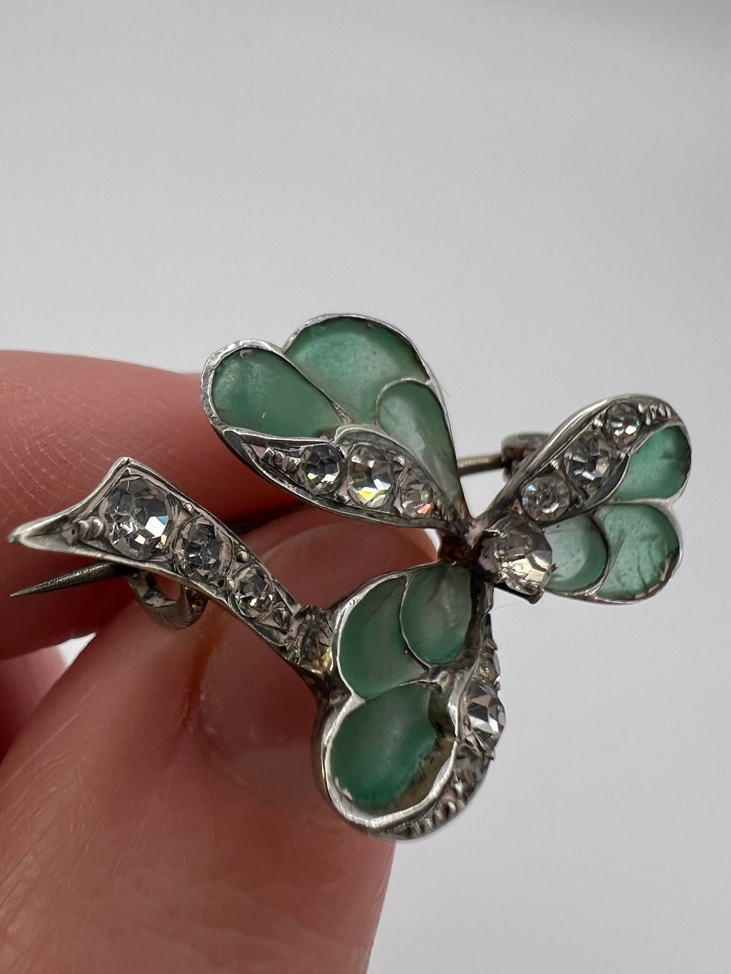 Pforzheim School Plique A Jour Silver Enamel Clover Brooch
