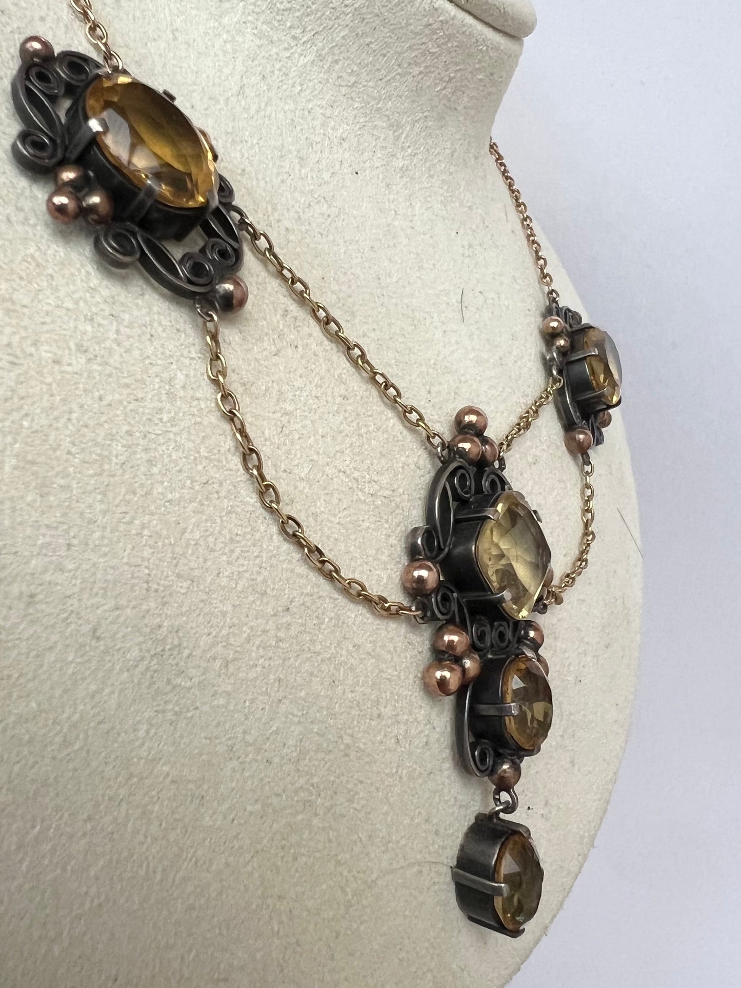Artificer's Guild Arts & Crafts 15ct Gold Silver Citrine Necklace