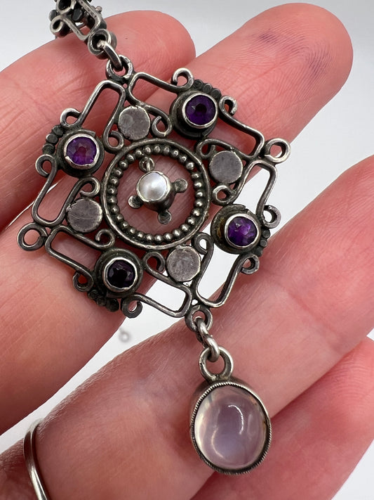 Liberty William Hair Haseler Arts and Crafts Silver Moonstone Amethyst Pendant