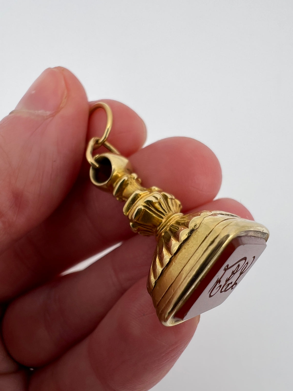 Large Heavy High Carat Gold Carnelian Engraved Intaglio Fob