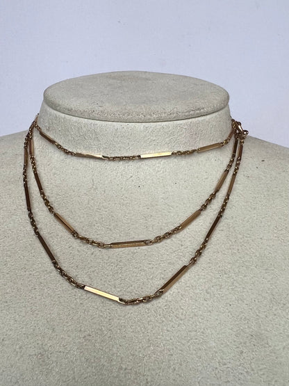 36" Very Long 18ct Gold Long Bar Link Chain