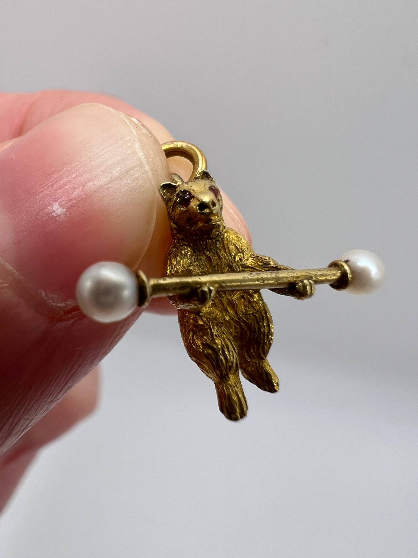 Super Bear! 15ct Gold Weightlifting Bear Pendant or Charm