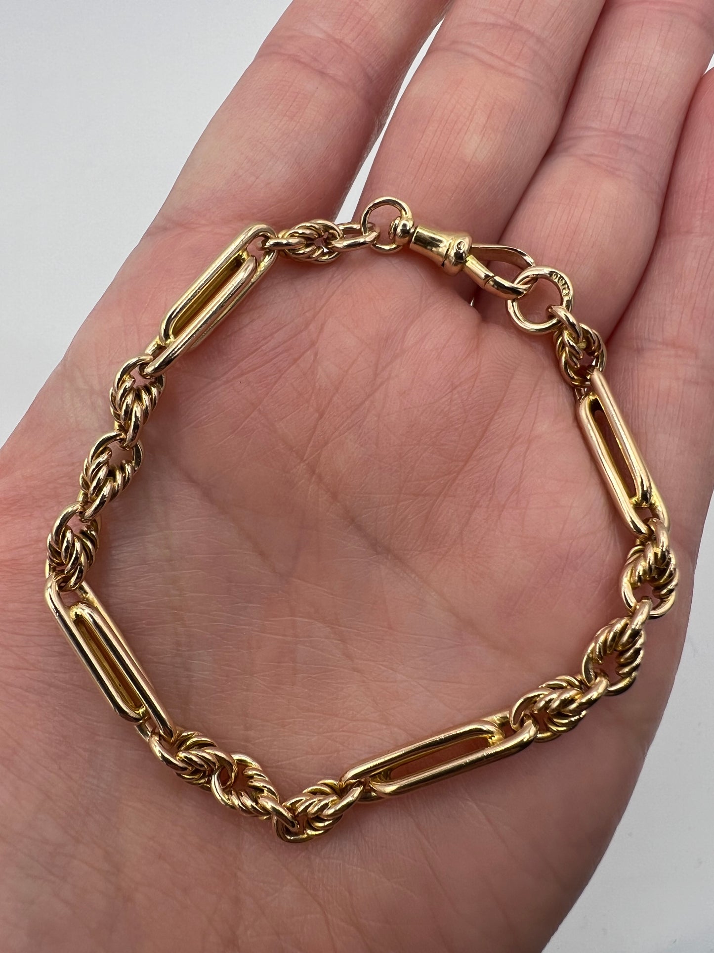 RESERVED - Please enquire for price - 9ct Gold Fancy Link Albert Bracelet With Dog Clip
