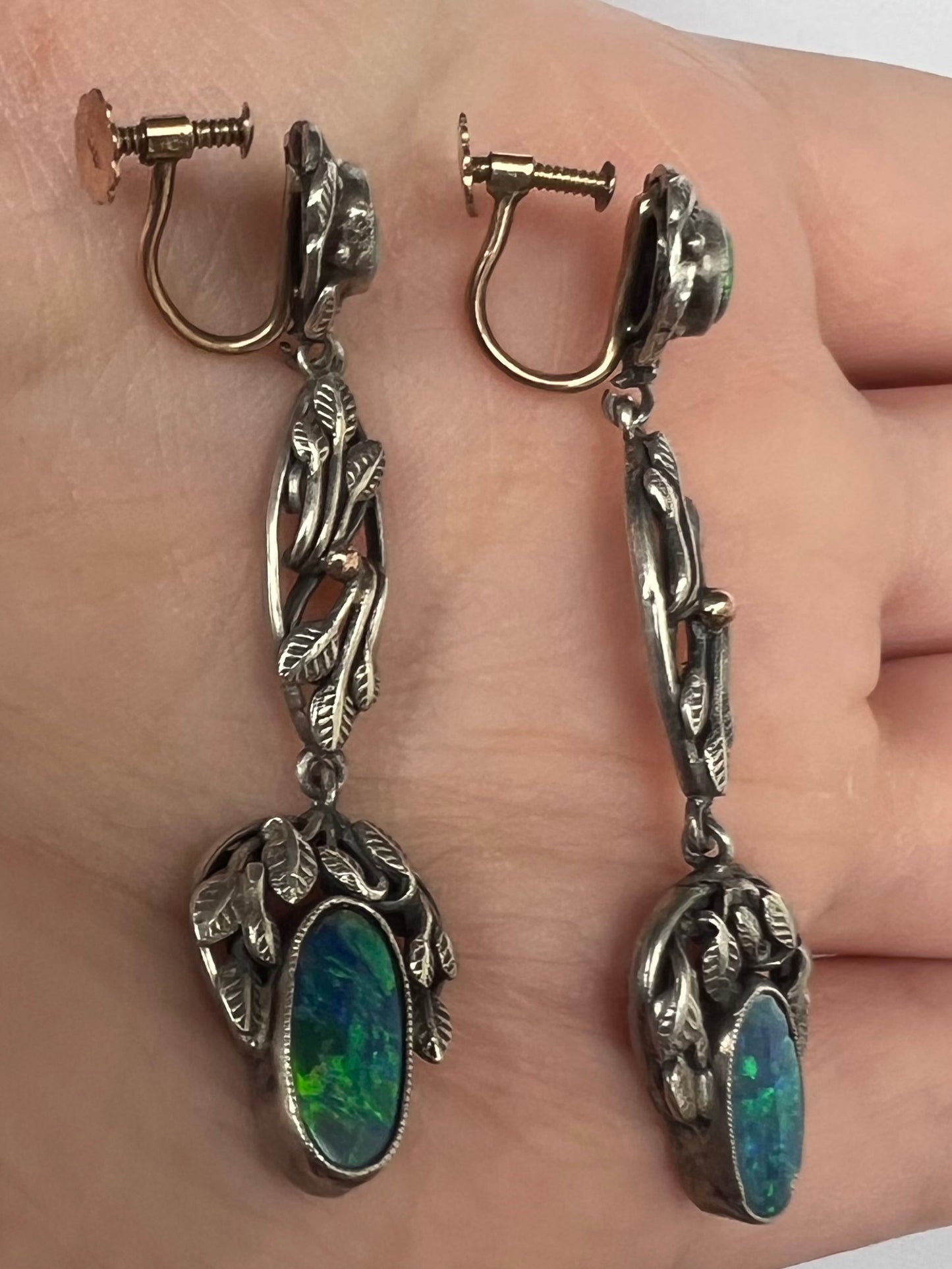 Bernard Instone Arts & Crafts Opal Dangly Screw Back Earrings