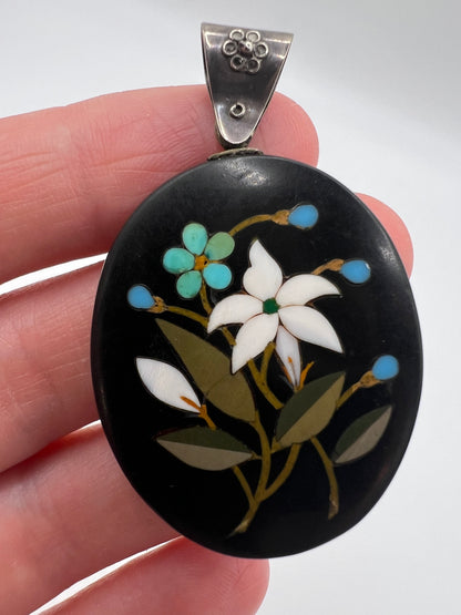 Victorian Pietra Dura Oval Pendant