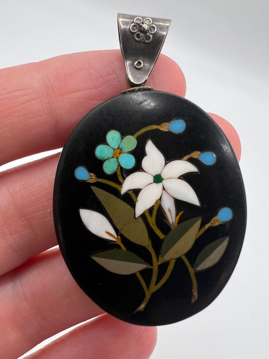 Victorian Pietra Dura Oval Pendant