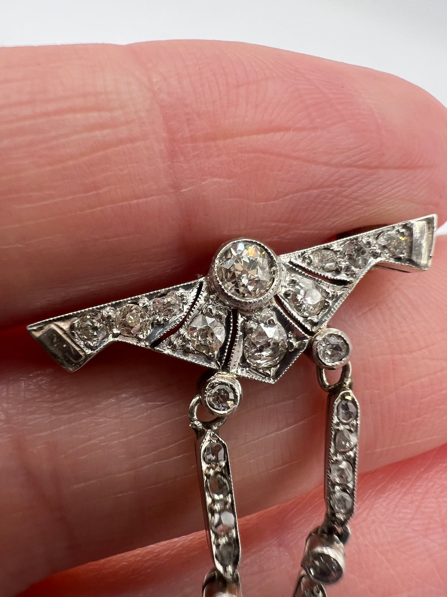 Art Deco Platinum Diamond Coral Brooch