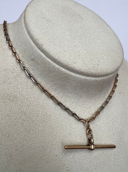 Art Deco 2 Tone Rose White Gold Hayseed Link Albert Watch Chain