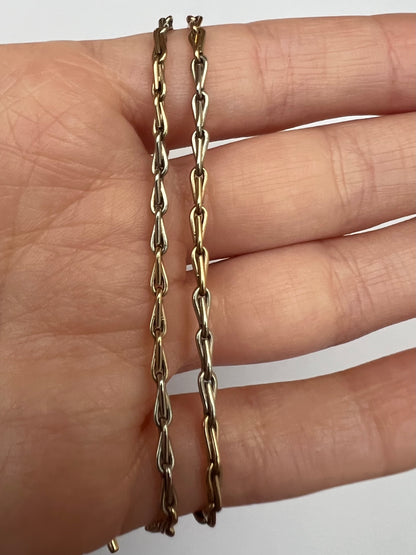 Art Deco 2 Tone Rose White Gold Hayseed Link Albert Watch Chain