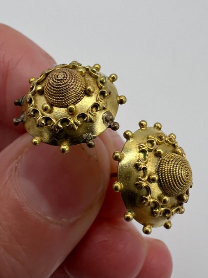 Etruscan Revival Gold Victorian Stud Earrings