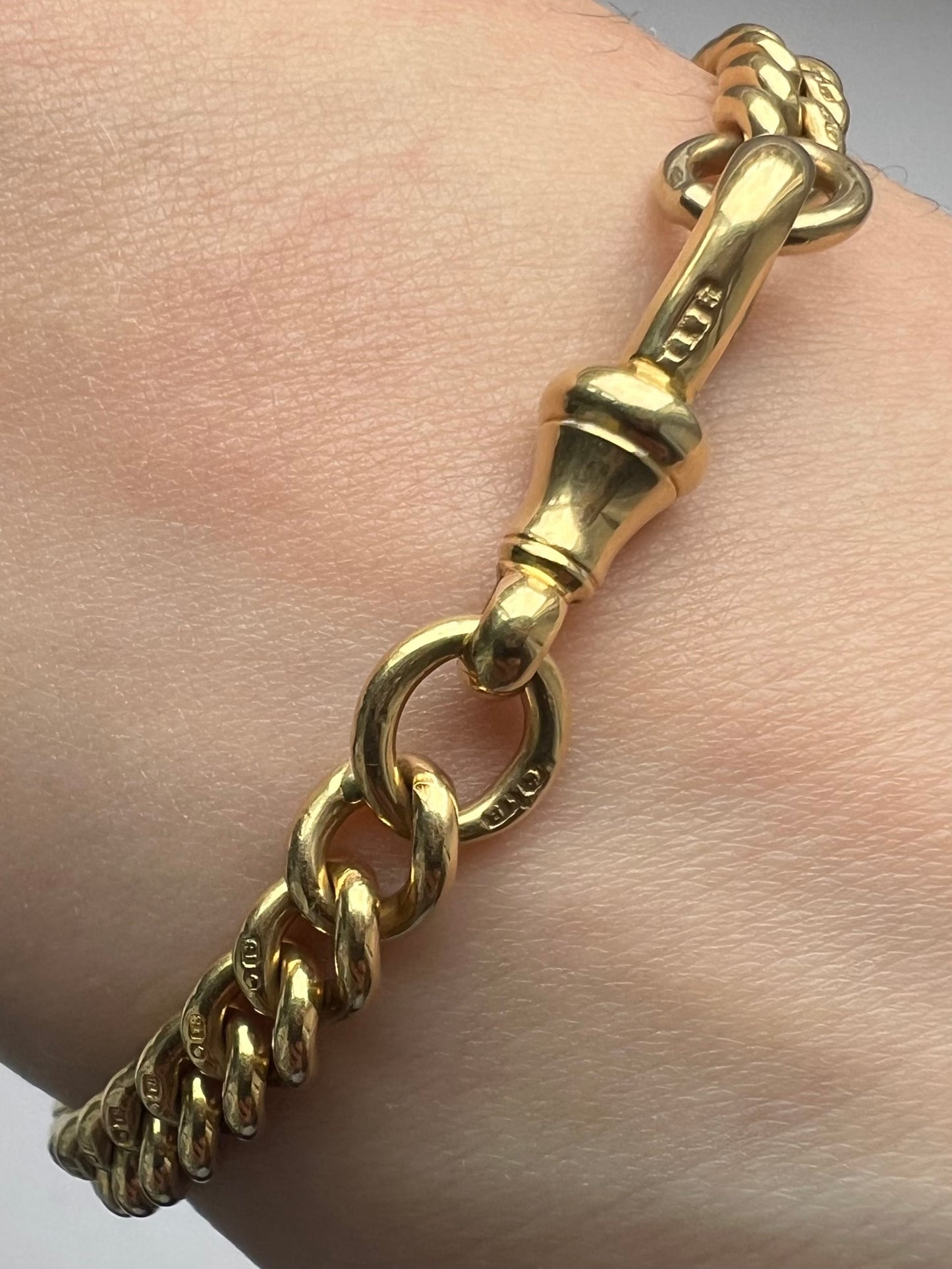 Solid 18ct Gold Heavy Antique Albert Curb Link Bracelet 8" Gents or Ladies