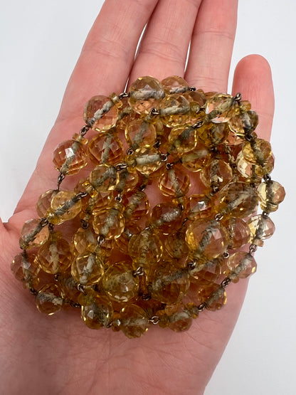 Long String of 1920s Art Deco Citrine Faceted Beads