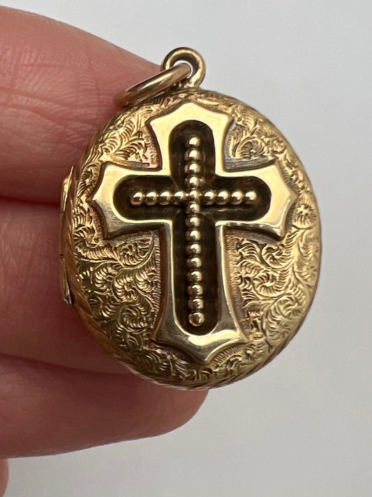 Victorian Gold Crucifix Oval Antique Locket