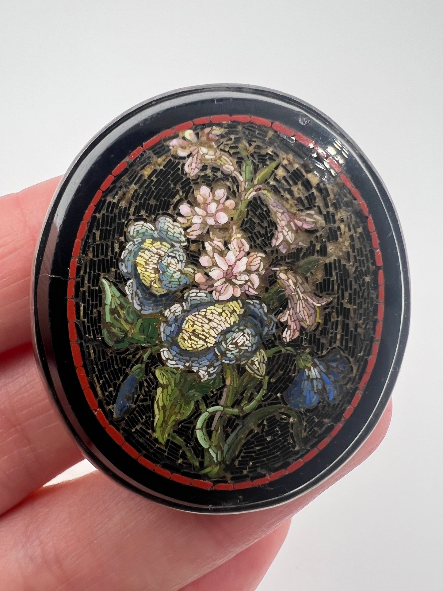Beautifully Detailed Italian Micro Mosaic Flower Grand Tour Brooch