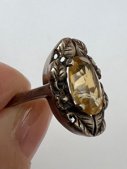 Arts & Crafts Citrine Silver Ring
