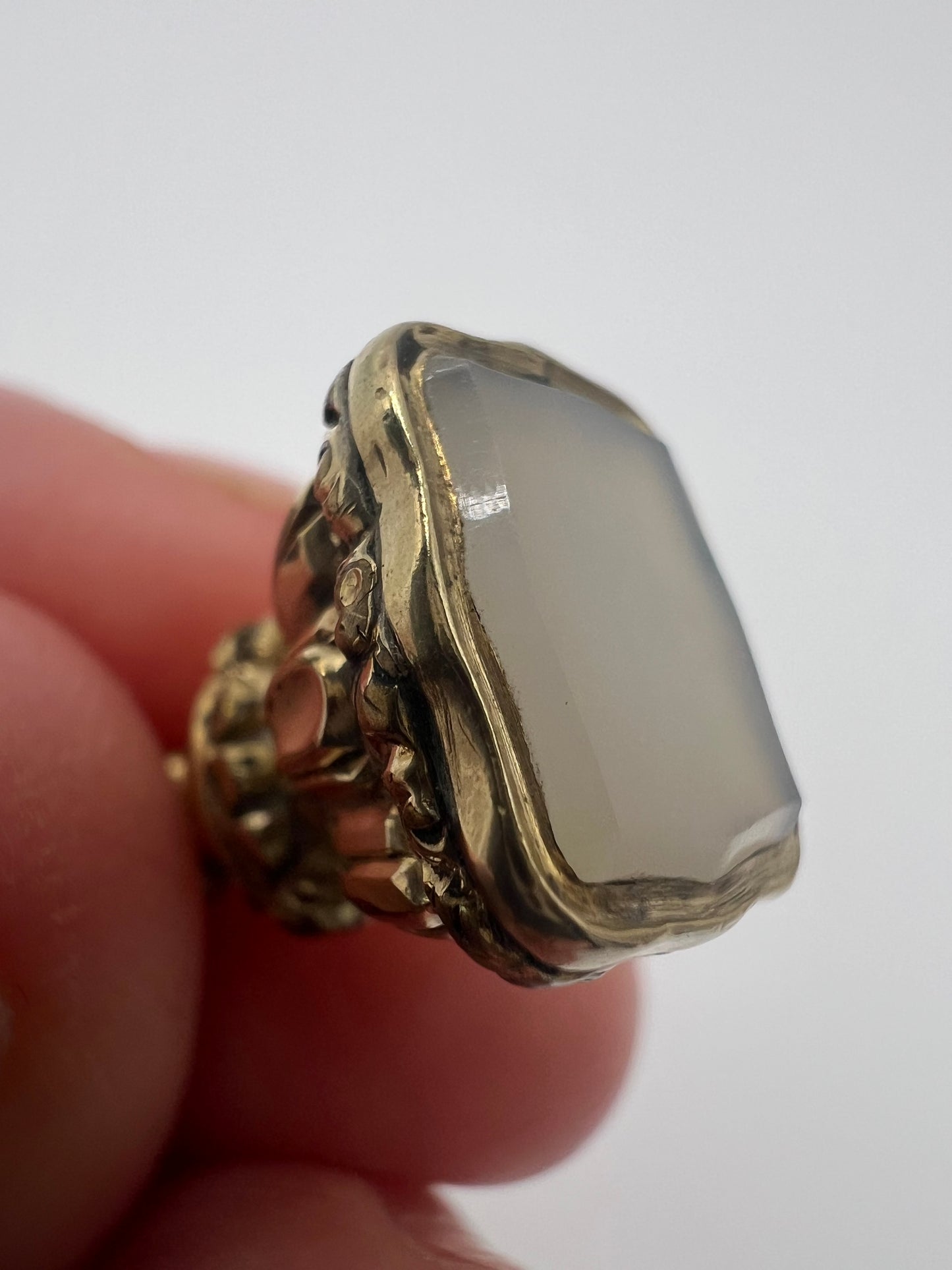 Victorian Chalcedony Gold Cased Milky Fob Seal Pendant