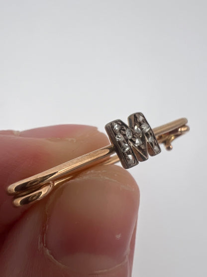 RESERVED Please enquire - Diamond Letter M Initial Pin Brooch
