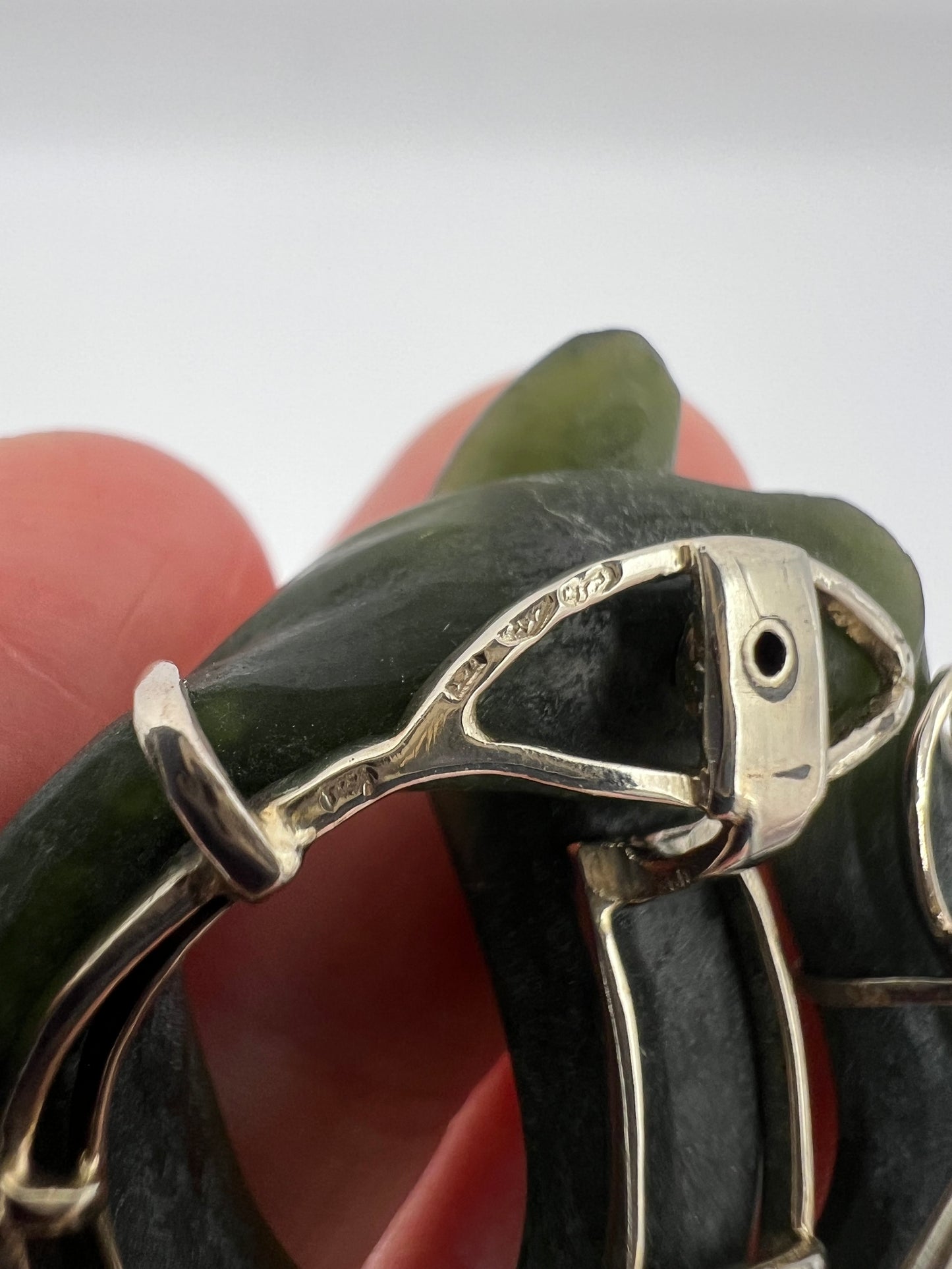 Nephrite Jade, Moonstone, Diamond White Gold Christmas Mistletoe Brooch / Pendant