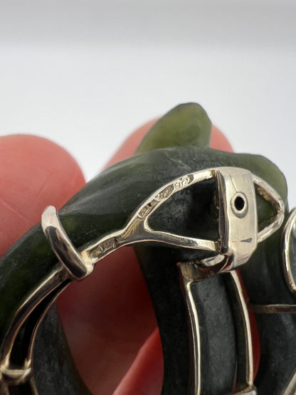 Nephrite Jade, Moonstone, Diamond White Gold Christmas Mistletoe Brooch / Pendant