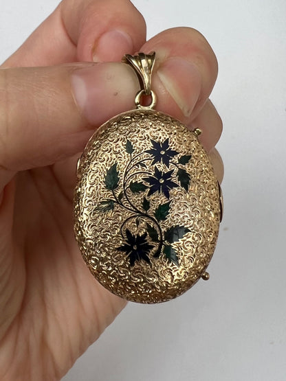 Swiss Gold & Enamel Flowers Night and Day Antique Locket