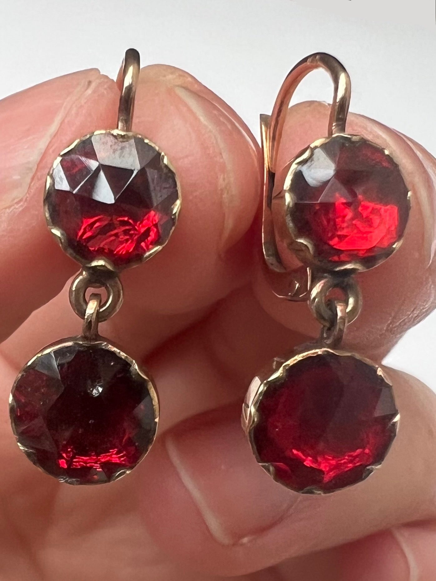 Rose Gold Georgian Foil Backed Garnet Dormeuse Earrings