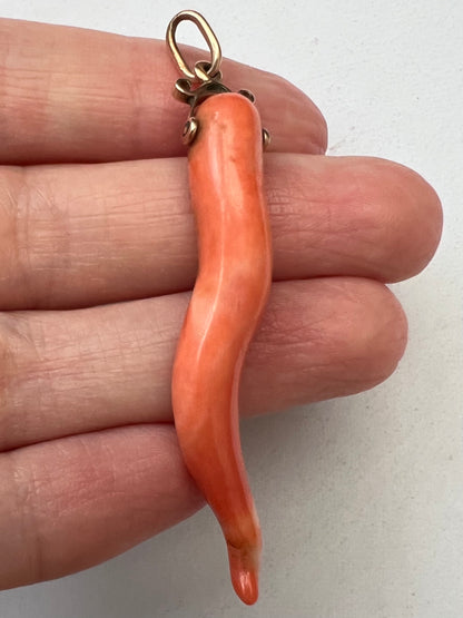 To Ward Off Evil Spirits - Coral Cornicello Talisman Gold Charm Pendant
