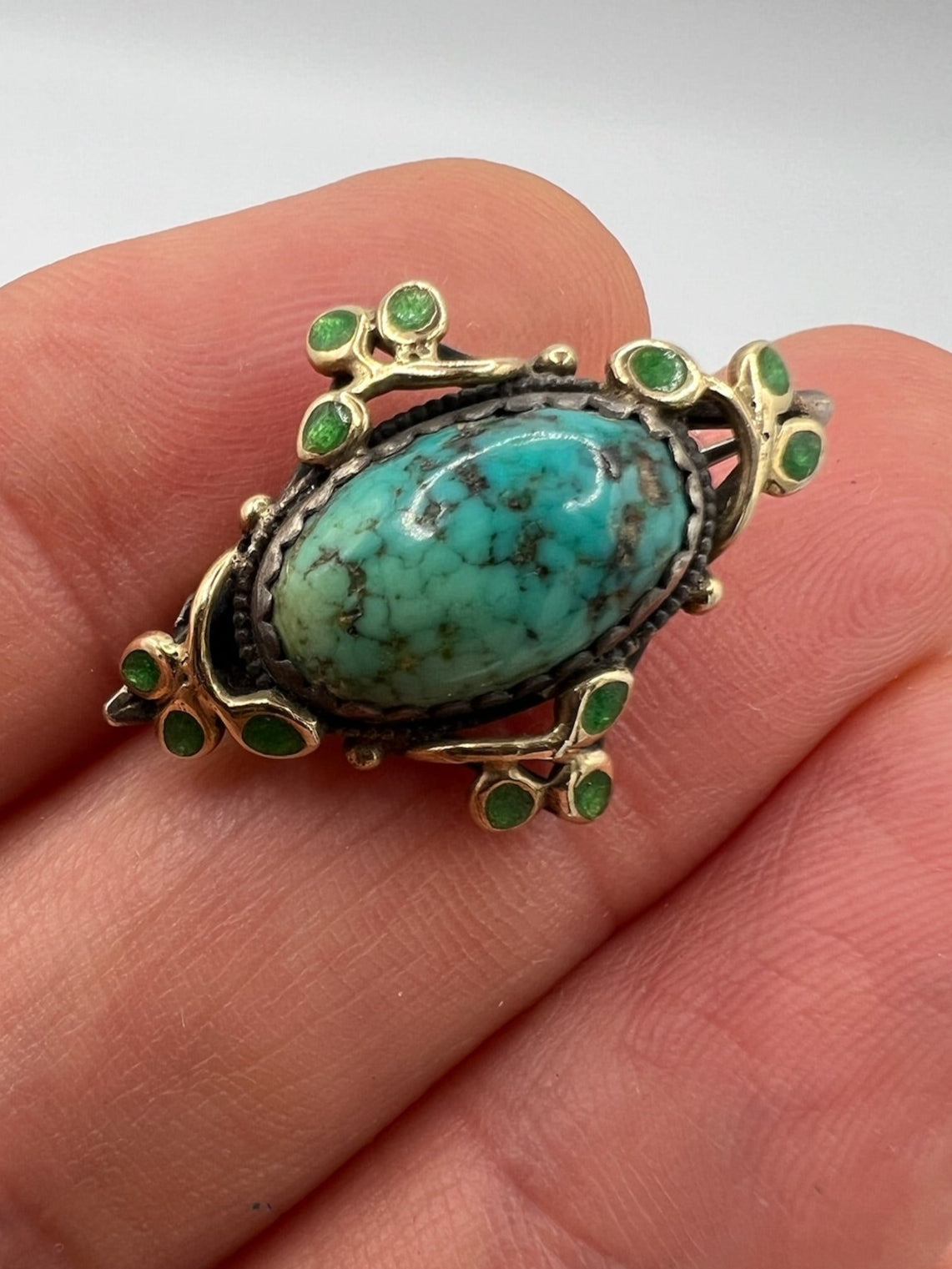 Liberty & Co Jessie Marrion King Arts & Crafts Turquoise Silver Gold Enamel Brooch