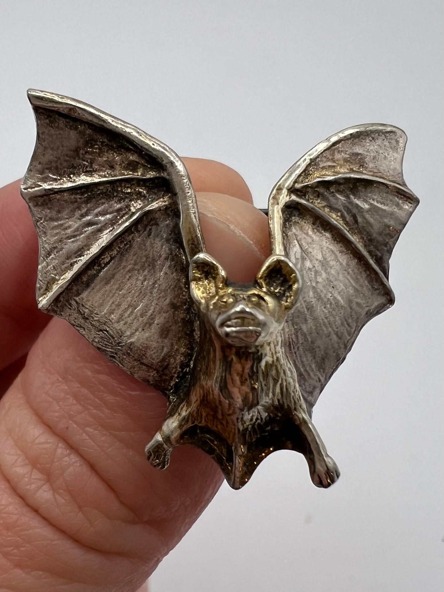 Art Nouveau Style Silver Flying Bat Brooch