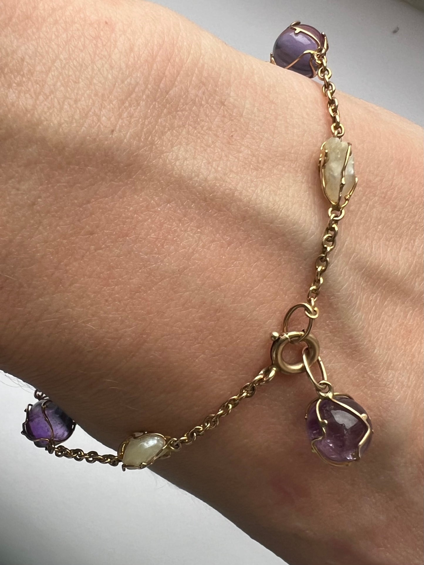 Liberty Dainty Amethyst Pearl Rose Gold Bracelet with detachable pendant