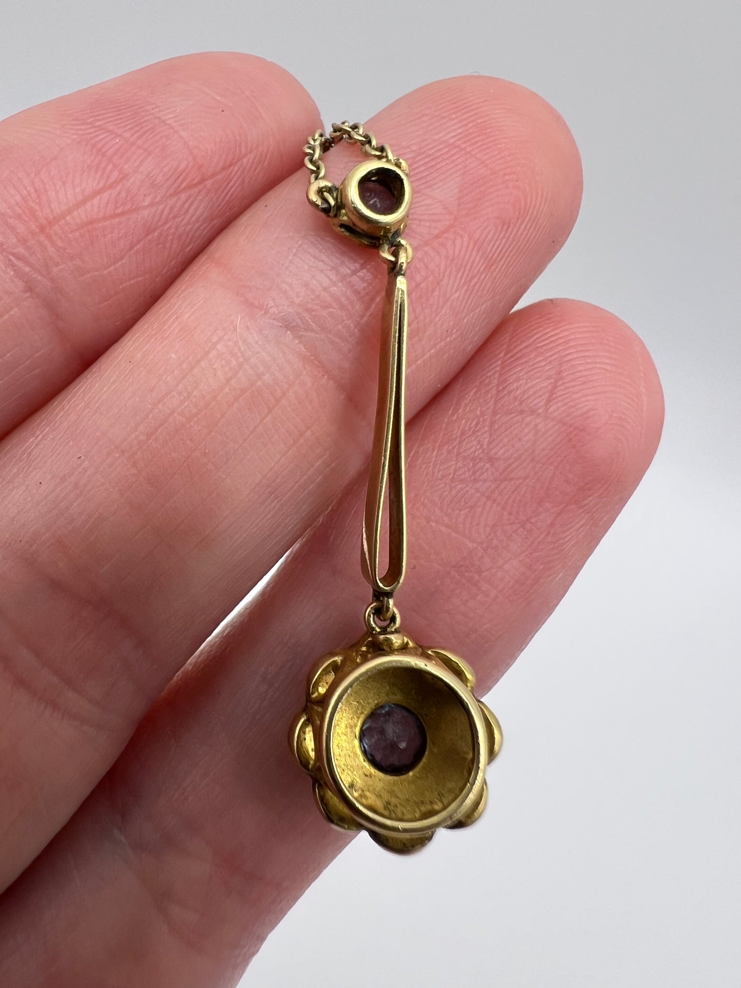 Cornflower Blue Sapphire Daisy Pearl Edwardian Pendant 15ct Gold