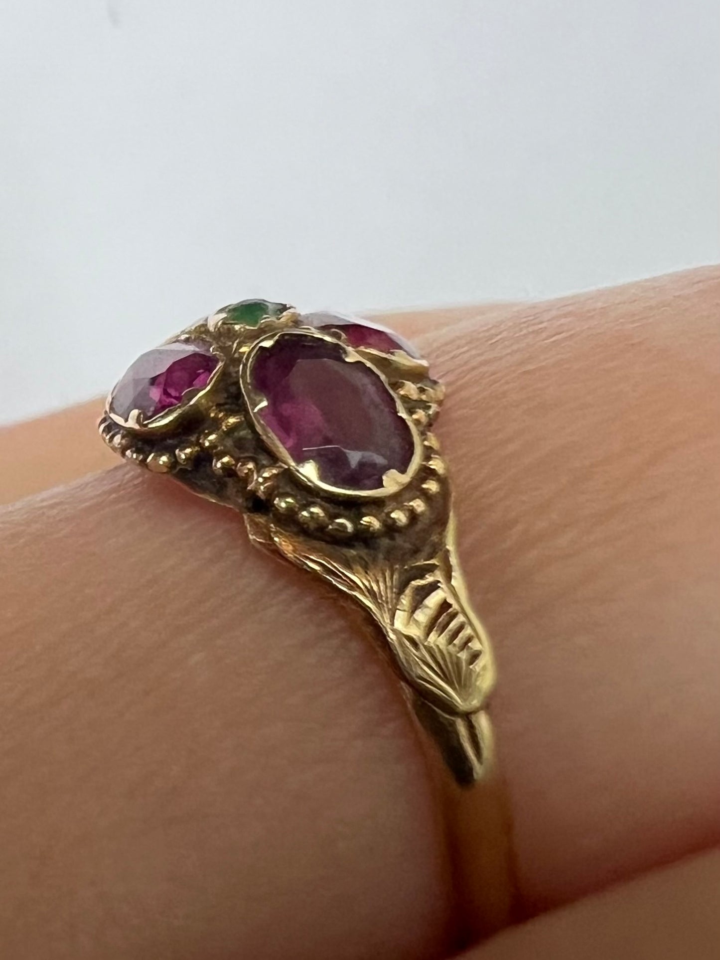 Rare 12ct Gold Almandine Purple Garnet Antique Ring