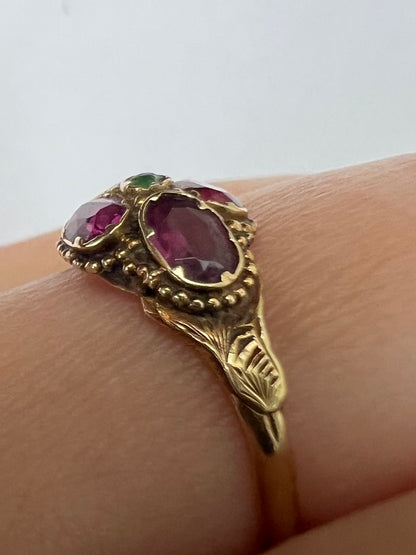 Rare 12ct Gold Almandine Purple Garnet Antique Ring