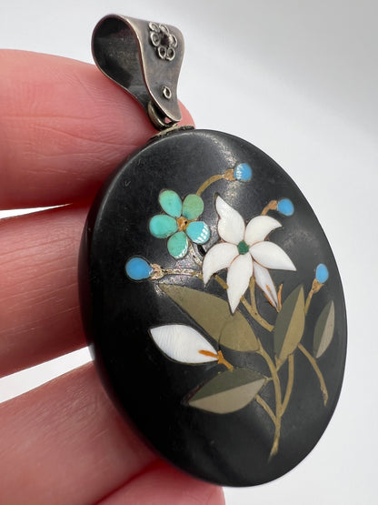 Victorian Pietra Dura Oval Pendant