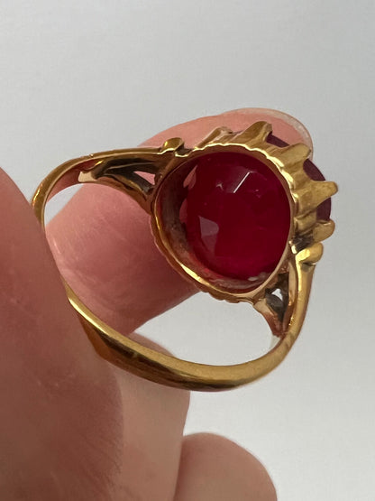 22ct Gold Large Created Ruby Hand Faceted Gents Pinky Ring