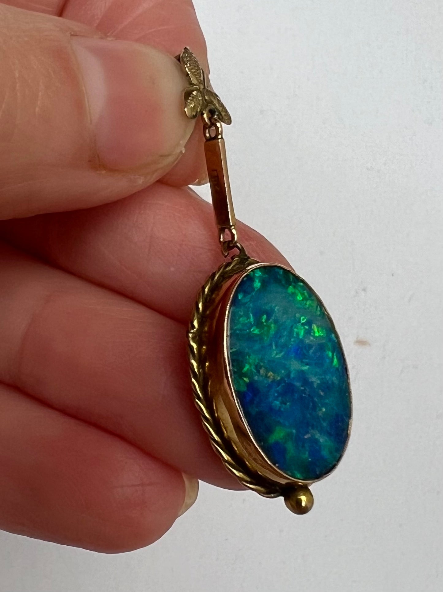 Early 20th Century Black Opal Doublet Gold Pendant