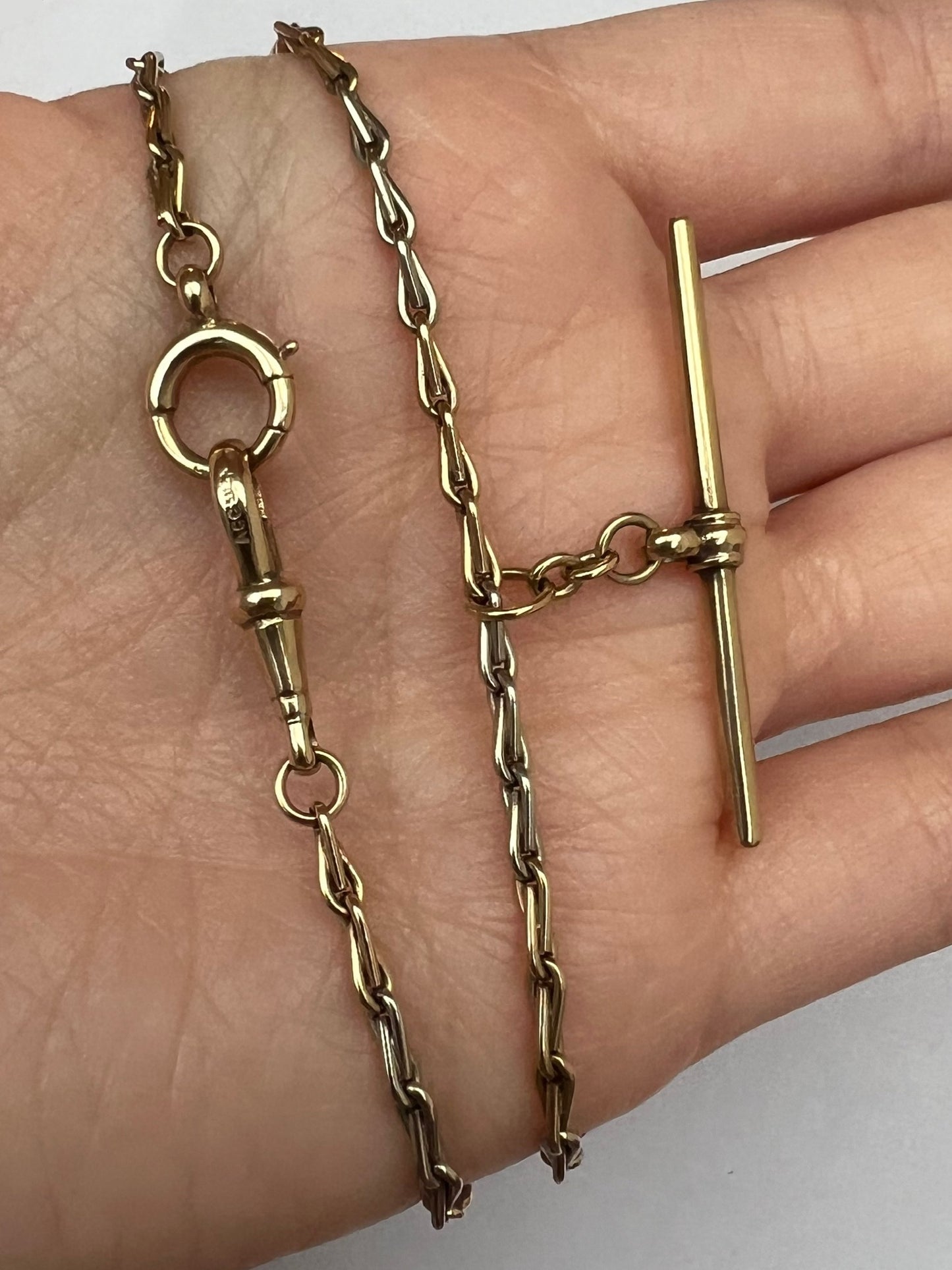 Art Deco 2 Tone Rose White Gold Hayseed Link Albert Watch Chain