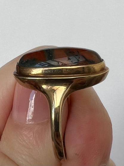 Plain Oval Moss Agate Up and Down Ring