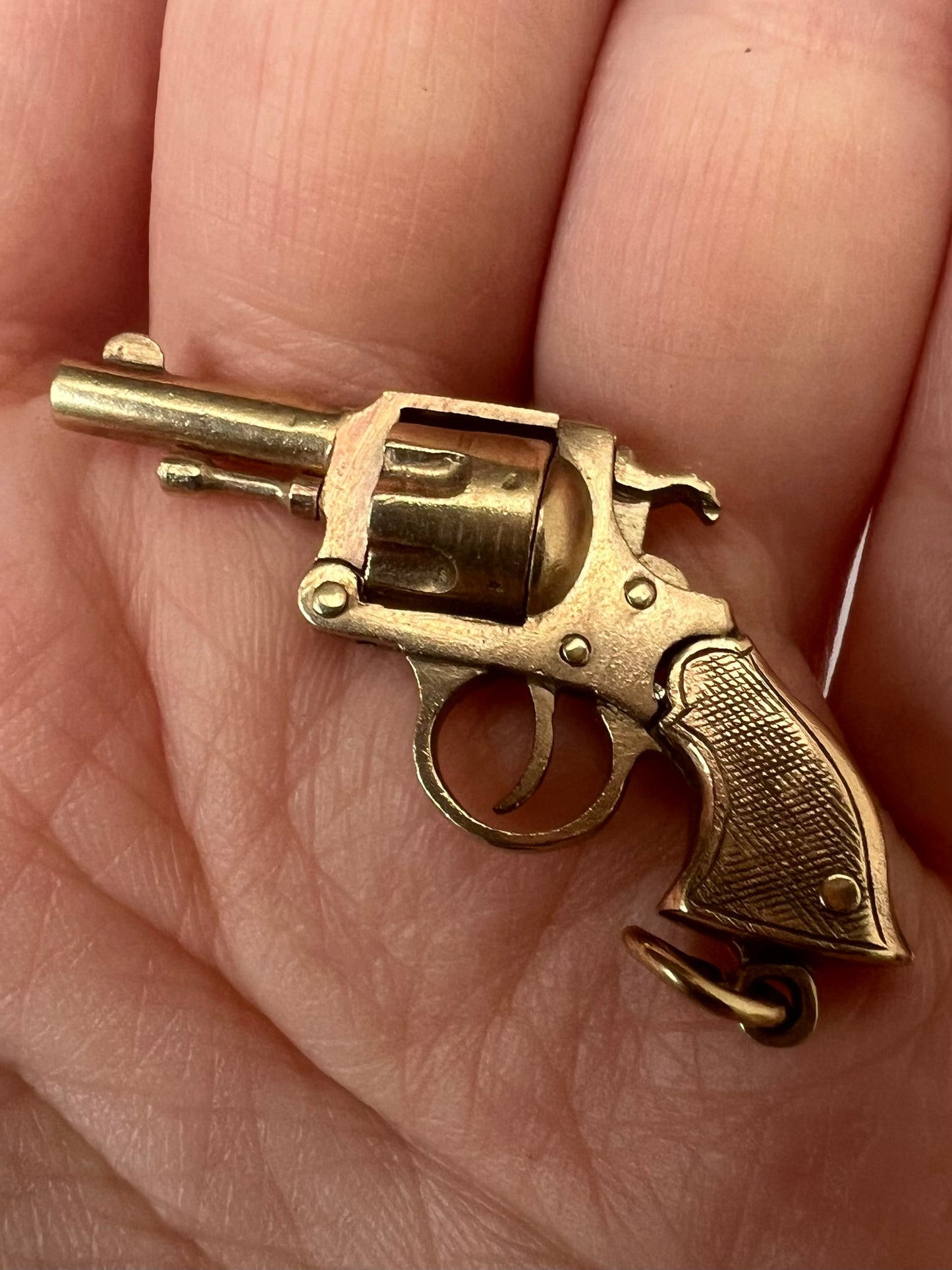 9ct Solid Gold Working Smith & Wesson Revolver Charm Pendant with Moving Parts - Reserved Pls Enquire