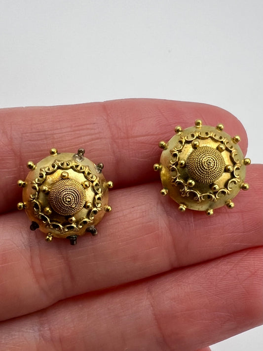 Etruscan Revival Gold Victorian Stud Earrings