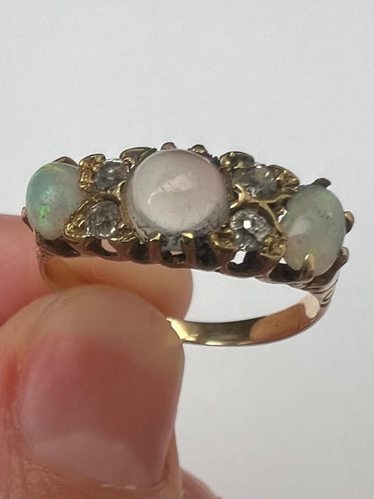 Opal Moonstone Diamond Antique Ring