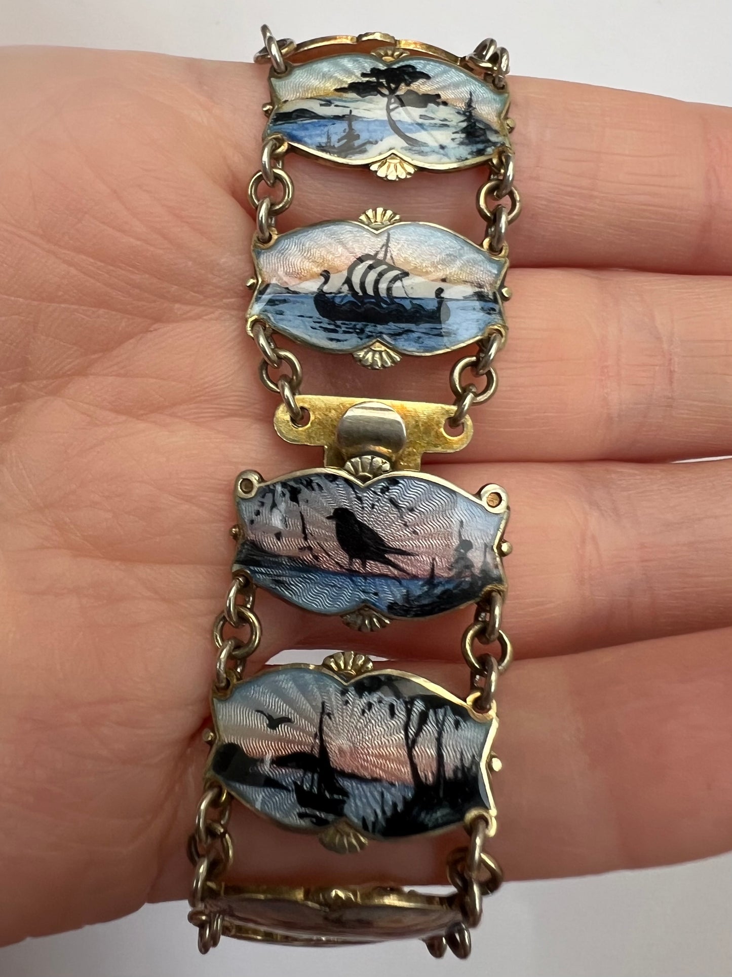 Aksel Holmsen Mid Century Norwegian Enamel Scandinavian Bracelet