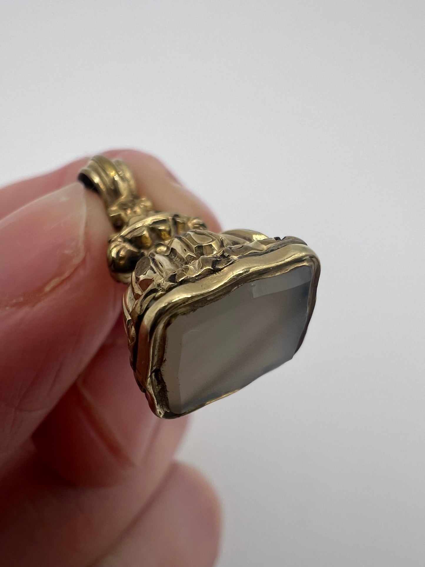 Victorian Chalcedony Gold Cased Milky Fob Seal Pendant