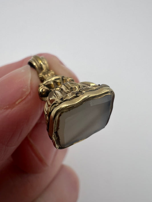 Victorian Chalcedony Gold Cased Milky Fob Seal Pendant
