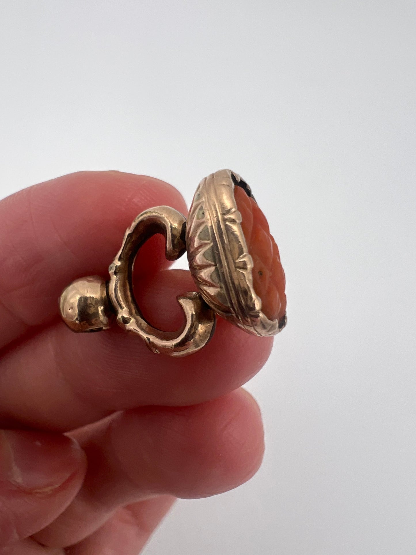 Tiny Georgian Coral Rose Gold Cased Fob Pendant