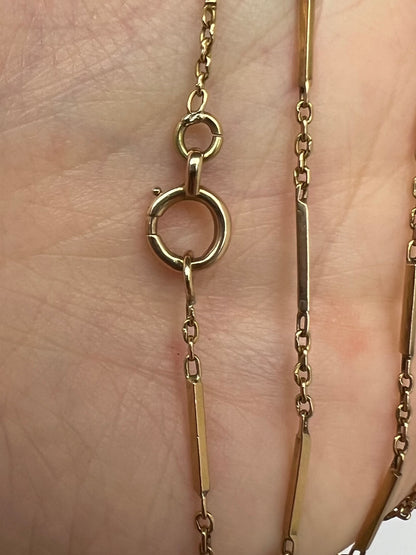 36" Very Long 18ct Gold Long Bar Link Chain