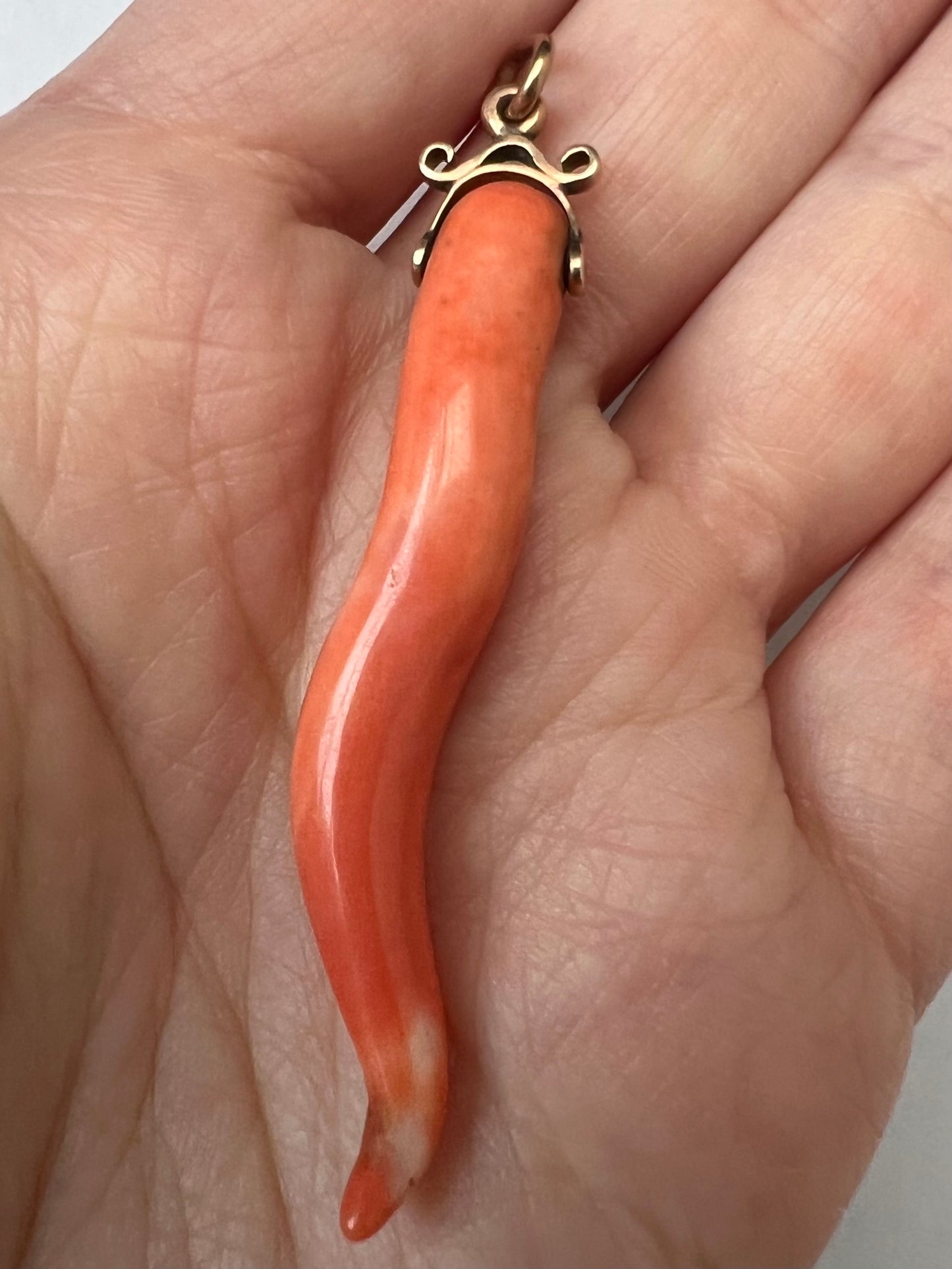 To Ward Off Evil Spirits - Coral Cornicello Talisman Gold Charm Pendant