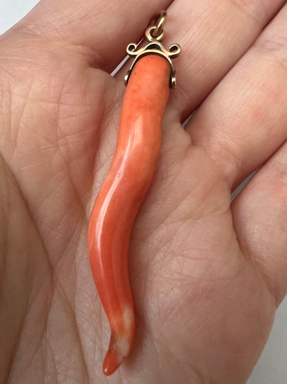 To Ward Off Evil Spirits - Coral Cornicello Talisman Gold Charm Pendant
