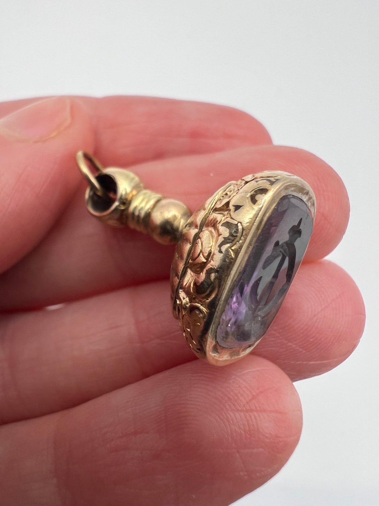 Amethyst Intaglio Victorian Gold Cased Fob Seal CI, IC, CJ, JC initials